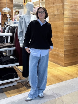 「GLOBAL WORK（グローバルワーク）のGOODデニムバギーパンツ/498388（デニムパンツ）」を使った、ココさん（レディース・165cm）の秋コーディネート