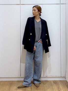 「GLOBAL WORK（グローバルワーク）のGOODデニムバギーパンツ/498388（デニムパンツ）」を使った、ココさん（レディース・165cm）の秋コーディネート