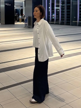 「GLOBAL WORK（グローバルワーク）の365日マイスタイルシャツ/571317（シャツ/ブラウス、ホワイト系）」を使った、ココさん（レディース・165cm）の春コーディネート