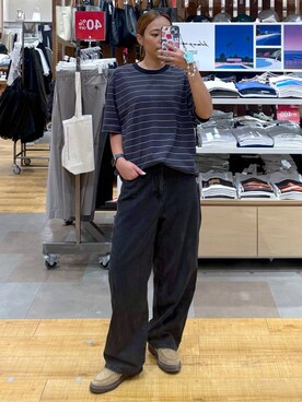 「GLOBAL WORK（グローバルワーク）のGOODデニムバギーパンツ/498388（デニムパンツ）」を使った、ココさん（レディース・165cm）の秋コーディネート