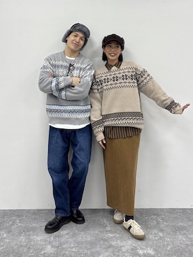 「アイテム（スカート、ベージュ系）」を使った、ココさん（レディース・165cm）の冬コーディネート