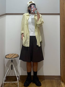 「GLOBAL WORK（グローバルワーク）の吉高由里子さん着用/365日マイスタイルシャツ/571317（シャツ/ブラウス、イエロー系）」を使った、ココさん（レディース・165cm）の春コーディネート