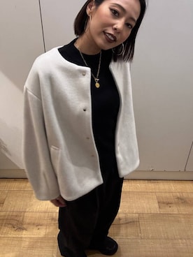 「アイテム（ノーカラーコート、ベージュ系）」を使った、ココさん（レディース・165cm）の秋コーディネート