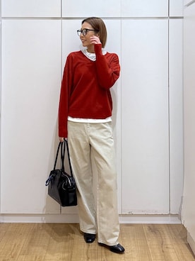 「GLOBAL WORK（グローバルワーク）のGOODデニムバギーパンツ/498388（デニムパンツ）」を使った、ココさん（レディース・165cm）の秋コーディネート