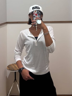 「GLOBAL WORK（グローバルワーク）のFffit エフィット/カップ付きキャミUネック/625136（キャミソール、ブラック系）」を使った、ココさん（レディース・165cm）の夏コーディネート