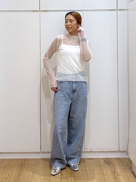 「GLOBAL WORK（グローバルワーク）のGOODデニムバギーパンツ/498388（デニムパンツ）」を使った、ココさん（レディース・165cm）の秋コーディネート