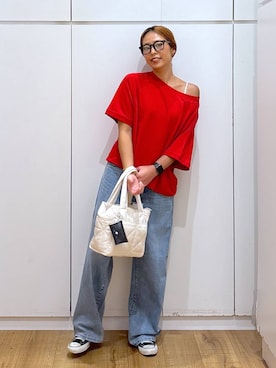 「GLOBAL WORK（グローバルワーク）のGOODデニムバギーパンツ/498388（デニムパンツ）」を使った、ココさん（レディース・165cm）の秋コーディネート