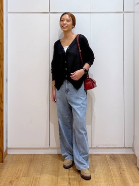 「GLOBAL WORK（グローバルワーク）のGOODデニムバギーパンツ/498388（デニムパンツ）」を使った、ココさん（レディース・165cm）の秋コーディネート