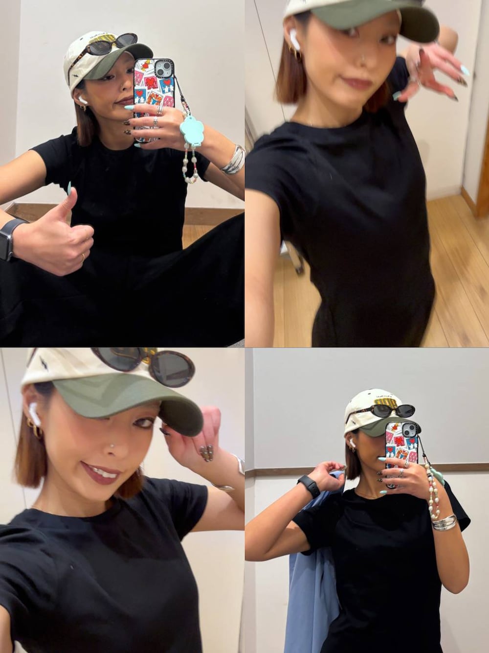 ブラック系のTシャツ/カットソー、ブラック系のその他パンツを着用したレディースの春コーディネートの1枚目の写真
