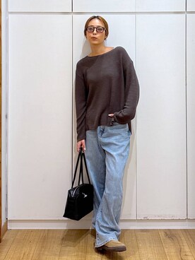 「GLOBAL WORK（グローバルワーク）のGOODデニムバギーパンツ/498388（デニムパンツ）」を使った、ココさん（レディース・165cm）の秋コーディネート