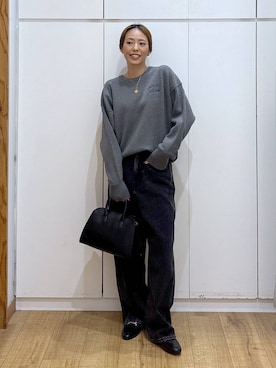 「GLOBAL WORK（グローバルワーク）のGOODデニムバギーパンツ/498388（デニムパンツ）」を使った、ココさん（レディース・165cm）の秋コーディネート