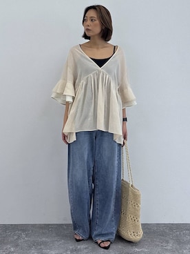 「GLOBAL WORK（グローバルワーク）のFffit エフィット/カップ付きキャミUネック/625136（キャミソール、ブラック系）」を使った、ココさん（レディース・165cm）の春コーディネート