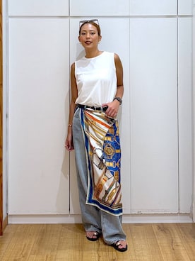 「アイテム（バンダナ/スカーフ）」を使った、ココさん（レディース・165cm）の夏コーディネート