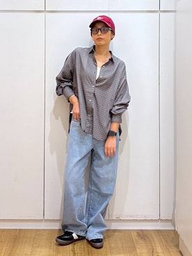 「GLOBAL WORK（グローバルワーク）のGOODデニムバギーパンツ/498388（デニムパンツ）」を使った、ココさん（レディース・165cm・30代）の秋コーディネート