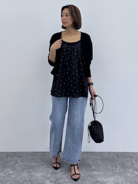 「GLOBAL WORK（グローバルワーク）のFffit エフィット/カップ付きキャミUネック/625136（キャミソール、ブラック系）」を使った、ココさん（レディース・165cm）の春コーディネート