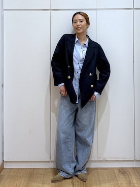 「GLOBAL WORK（グローバルワーク）のGOODデニムバギーパンツ/498388（デニムパンツ）」を使った、ココさん（レディース・165cm）の秋コーディネート