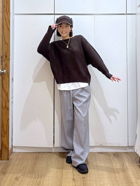 「アイテム（帽子、ブラウン系）」を使った、ココさん（レディース・165cm）の冬コーディネート