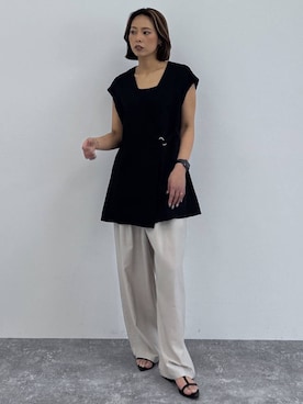 「GLOBAL WORK（グローバルワーク）のFffit エフィット/カップ付きキャミUネック/625136（キャミソール、ブラック系）」を使った、ココさん（レディース・165cm）の春コーディネート