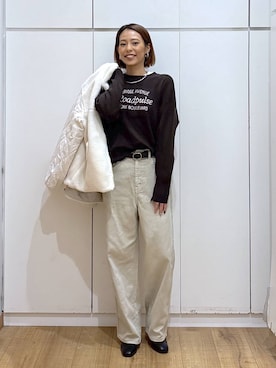 「GLOBAL WORK（グローバルワーク）のGOODデニムバギーパンツ/498388（デニムパンツ）」を使った、ココさん（レディース・165cm）の秋コーディネート