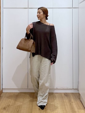 「GLOBAL WORK（グローバルワーク）のGOODデニムバギーパンツ/498388（デニムパンツ）」を使った、ココさん（レディース・165cm）の秋コーディネート