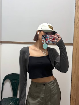 「GLOBAL WORK（グローバルワーク）のFffit エフィット/カップ付きキャミショート/625138（キャミソール、ブラック系）」を使った、ココさん（レディース・165cm）の春コーディネート