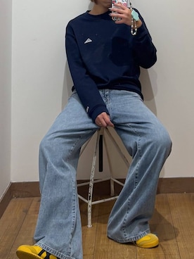 「GLOBAL WORK（グローバルワーク）のGOODデニムバギーパンツ/498388（デニムパンツ）」を使った、ココさん（レディース・165cm）の秋コーディネート