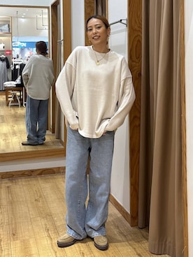 「GLOBAL WORK（グローバルワーク）のGOODデニムバギーパンツ/498388（デニムパンツ）」を使った、ココさん（レディース・165cm）の秋コーディネート