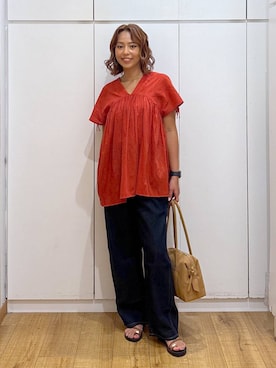 「アイテム（ボストンバッグ）」を使った、ココさん（レディース・165cm）の夏コーディネート