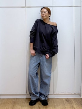 「GLOBAL WORK（グローバルワーク）のGOODデニムバギーパンツ/498388（デニムパンツ）」を使った、ココさん（レディース・165cm）の秋コーディネート