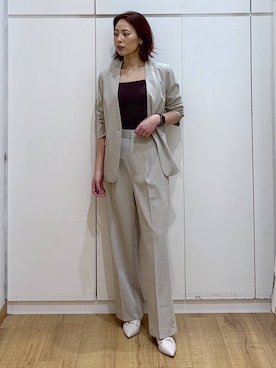 「GLOBAL WORK（グローバルワーク）のアイテム（ノーカラージャケット）」を使った、ココさん（レディース・165cm）の春コーディネート