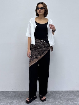 「GLOBAL WORK（グローバルワーク）のFffit エフィット/カップ付きキャミUネック/625136（キャミソール、ブラック系）」を使った、ココさん（レディース・165cm）の春コーディネート