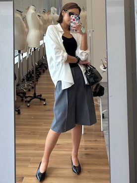 「GLOBAL WORK（グローバルワーク）のFffit エフィット/カップ付きキャミUネック/625136（キャミソール、ブラック系）」を使った、ココさん（レディース・165cm）の夏コーディネート