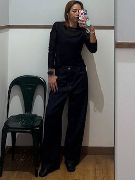 「GLOBAL WORK（グローバルワーク）のGOODデニムバギーパンツ/498388（デニムパンツ）」を使った、ココさん（レディース・165cm）の秋コーディネート