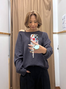 「GLOBAL WORK（グローバルワーク）のブークレドルマンニットプルオーバー/1051195（ニット/セーター、グレー系）」を使った、ココさん（レディース・165cm）の秋コーディネート