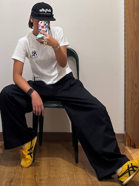 「GLOBAL WORK（グローバルワーク）のLOONEY TUNES×MLB 半袖TEE/1051892（Tシャツ/カットソー、その他）」を使った、ココさん（レディース・165cm）の秋コーディネート
