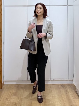 「GLOBAL WORK（グローバルワーク）のアイテム（ノーカラージャケット）」を使った、ココさん（レディース・165cm）の春コーディネート