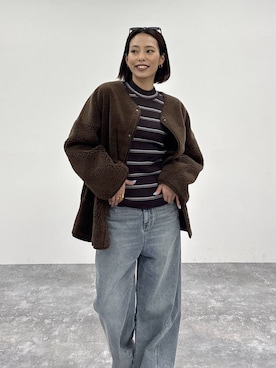 「アイテム（ノーカラージャケット）」を使った、ココさん（レディース・165cm）の冬コーディネート