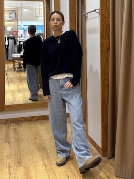 「GLOBAL WORK（グローバルワーク）のGOODデニムバギーパンツ/498388（デニムパンツ）」を使った、ココさん（レディース・165cm）の秋コーディネート