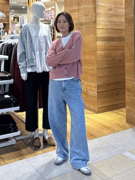 「GLOBAL WORK（グローバルワーク）のGOODデニムバギーパンツ/498388（デニムパンツ）」を使った、ココさん（レディース・165cm）の秋コーディネート