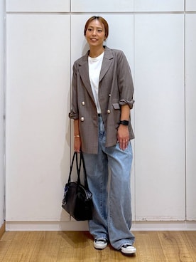 「アイテム（バングル/リストバンド）」を使った、ココさん（レディース・165cm）の秋コーディネート