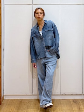 「GLOBAL WORK（グローバルワーク）のGOODデニムバギーパンツ/498388（デニムパンツ）」を使った、ココさん（レディース・165cm）の秋コーディネート