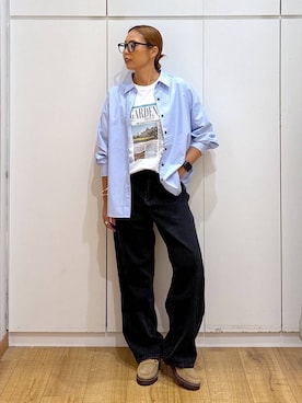 「GLOBAL WORK（グローバルワーク）のGOODデニムバギーパンツ/498388（デニムパンツ）」を使った、ココさん（レディース・165cm）の秋コーディネート