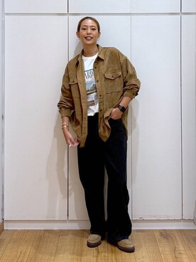 「GLOBAL WORK（グローバルワーク）のGOODデニムバギーパンツ/498388（デニムパンツ）」を使った、ココさん（レディース・165cm）の秋コーディネート