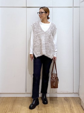 「アイテム（ボストンバッグ）」を使った、ココさん（レディース・165cm）の秋コーディネート