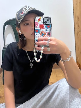 「GLOBAL WORK（グローバルワーク）のリッチクリーン透けにくいコンパクトT/656161（Tシャツ/カットソー、ブラック系）」を使った、ココさん（レディース・165cm）の夏コーディネート