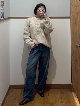 「GLOBAL WORK（グローバルワーク）のアイテム（ピアス（両耳用））」を使った、ココさん（レディース・165cm）の冬コーディネート