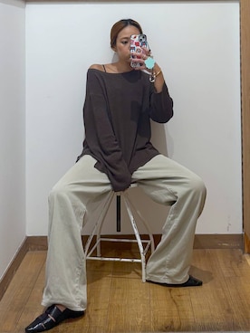 「GLOBAL WORK（グローバルワーク）のGOODデニムバギーパンツ/498388（デニムパンツ）」を使った、ココさん（レディース・165cm）の秋コーディネート