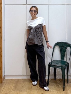 「GLOBAL WORK（グローバルワーク）のGOODデニムバギーパンツ/498388（デニムパンツ）」を使った、ココさん（レディース・165cm）の秋コーディネート