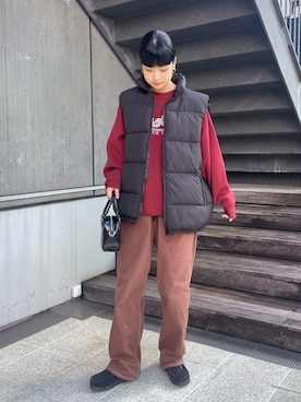 X-girlのダウンベストを使った人気ファッションコーディネート