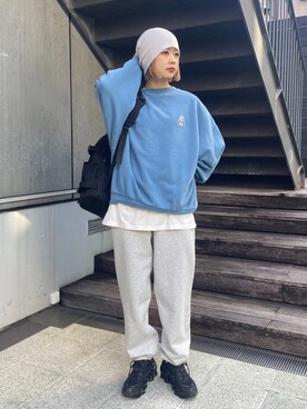 「アイテム（ニットキャップ/ビーニー、グレー系）」を使った、さなさん（レディース・160cm）の冬コーディネート